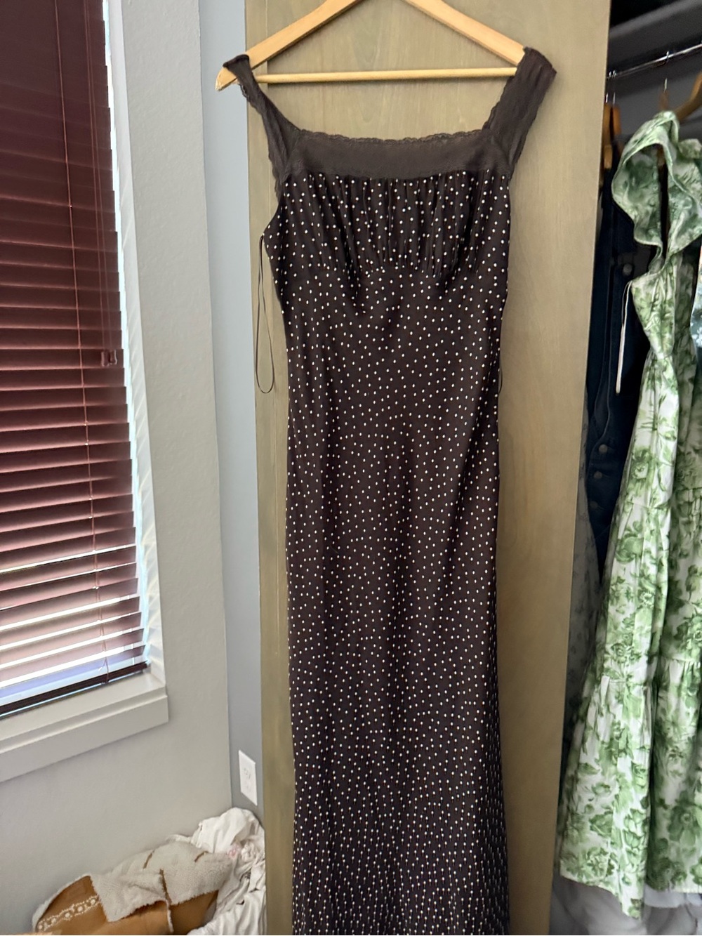 Reformation Brown Maxi Dress with White Polka Dots